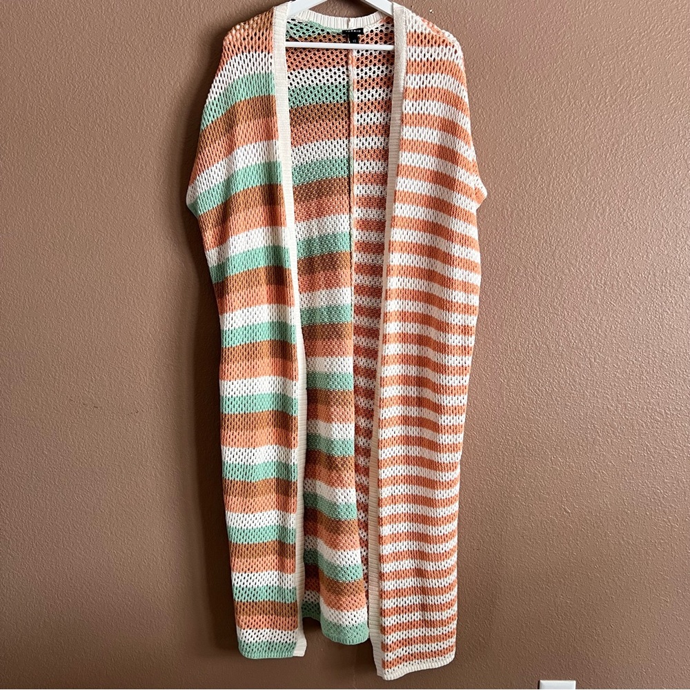Torrid Striped Knit Duster Open Cardigan Sweater Size 1/2 - Picture 2 of 10